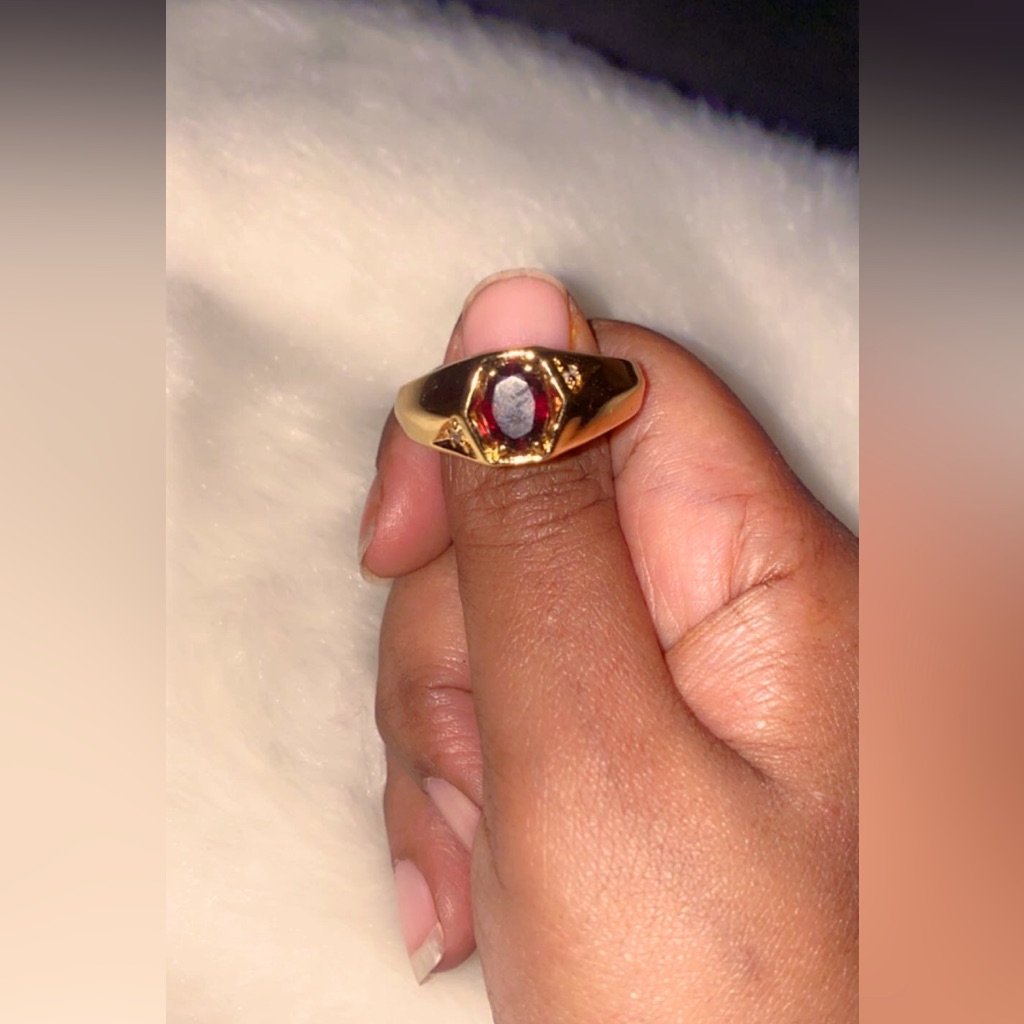 Lind Dark Amethyst Ring With Diamond Chips, 24 Karat Electroplated Gold
